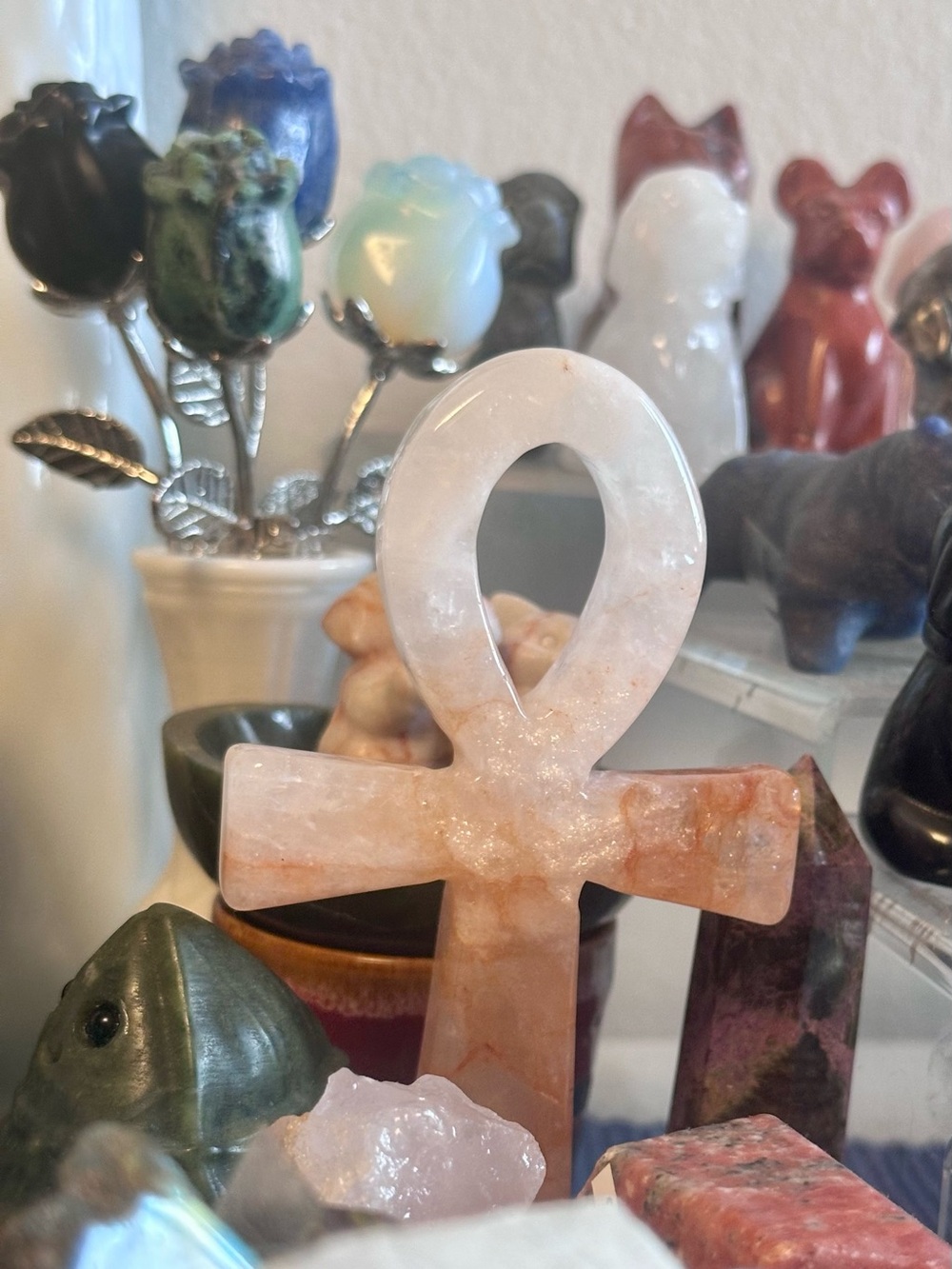 Fire Agate Quartz Crystal Ankh - Picture 4 of 6
